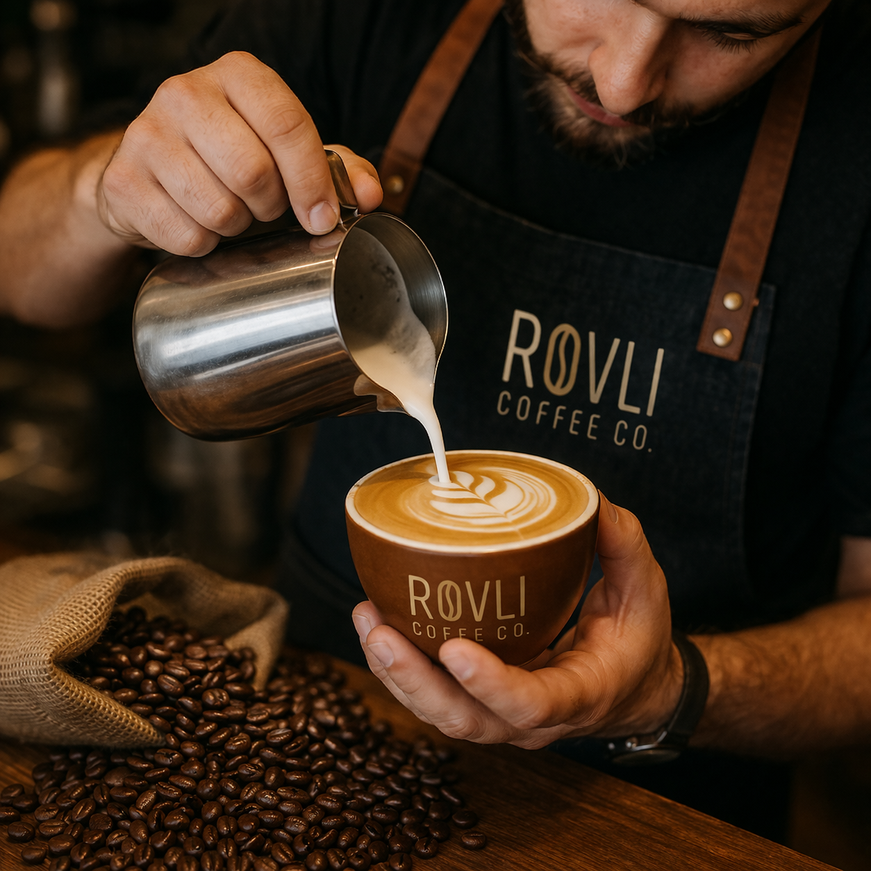 Rovli Coffee uygulamasını gösteren tanıtım görseli